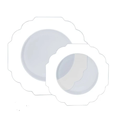 TigerChef Clear White Round Scalloped Silver Rim Plastic Appetizer Plate 8" - 10 Pcs 3 TigerChef Clear White Round Scalloped Silver Rim Plastic Appetizer Plate 8" - 10 Pcs