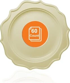 TigerChef Cream Scalloped Rim Disposable Dinner Plates 8", 60 Plates