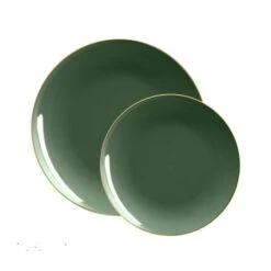 TigerChef Emerald With Gold Rim Plastic Dinner Plate 10-1/4" - 10 Pcs
