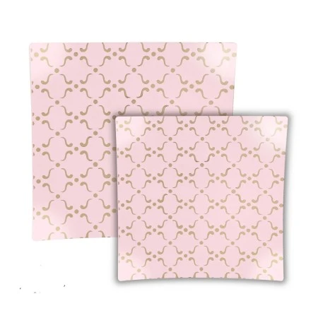 TigerChef Gold Abstract Pattern Blush Square Plastic Appetizer Plate 8" - 10 Pcs 3 TigerChef Gold Abstract Pattern Blush Square Plastic Appetizer Plate 8" - 10 Pcs