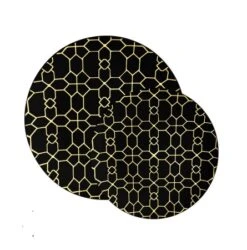 TigerChef Gold Geo Pattern Black Plastic Appetizer Plate 7-1/4" - 10 Pcs