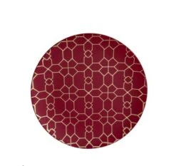 TigerChef Gold Geo Pattern Cranberry Plastic Appetizer Plate 7-1/4" - 10 Pcs