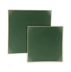 TigerChef Emerald With Gold Trim Square Coupe Plastic Appetizer Plate 8" - 10 Pcs