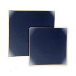 TigerChef Navy With Gold Trim Square Coupe Plastic Dinner Plate 10-1/2" - 10 Pcs