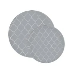 TigerChef Gray Plastic Appetizer Plate With Silver Lattice Pattern 7-1/4" - 10 Pcs