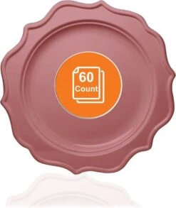 TigerChef Heavy Duty Pink Scalloped Rim Disposable Dinner Plate 10", 60 Plates