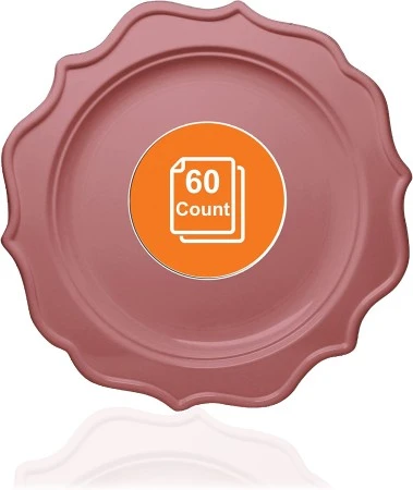TigerChef Heavy Duty Pink Scalloped Rim Disposable Dinner Plate 10", 60 Plates 3 TigerChef Heavy Duty Pink Scalloped Rim Disposable Dinner Plate 10", 60 Plates