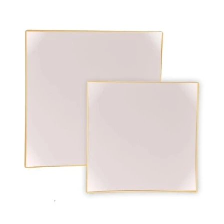 TigerChef Linen With Gold Trim Square Coupe Plastic Appetizer Plate 8" - 10 Pcs 3 TigerChef Linen With Gold Trim Square Coupe Plastic Appetizer Plate 8" - 10 Pcs