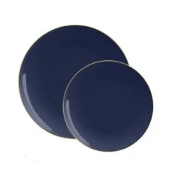 TigerChef Navy With Gold Rim Plastic Dinner Plate 10-1/4" - 10 Pcs