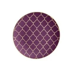 TigerChef Purple Plastic Appetizer Plate With Gold Lattice Pattern 7-1/4" - 10 Pcs