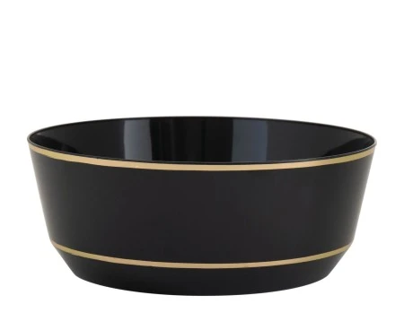 TigerChef Round Black With Gold Rim Plastic Bowl 14 Oz.- 10 Pcs 3 TigerChef Round Black With Gold Rim Plastic Bowl 14 Oz.- 10 Pcs