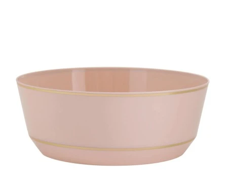 TigerChef Round Blush With Gold Rim Plastic Bowl 14 Oz.- 10 Pcs 3 TigerChef Round Blush With Gold Rim Plastic Bowl 14 Oz.- 10 Pcs