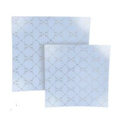 TigerChef Silver Abstract Pattern Ice Blue Square Plastic Appetizer Plate 8" - 10 Pcs