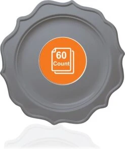 TigerChef Silver Scalloped Rim Disposable Dinner Plate 10", 60/Pack