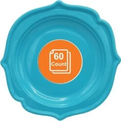 TigerChef Turquoise Scalloped Rim Disposable Appetizer Plates 8", 60/Pack