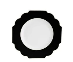 TigerChef White Black Gold Scalloped Rim Plastic Appetizer Plate 8"- 10 Pcs