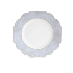 TigerChef White Marble Gold Scalloped Rim Plastic Dinner Plate 10.7"- 10 Pcs