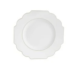 TigerChef White Round Scalloped Gold Rim Plastic Dinner Plate 10-7/10" - 10 Pcs