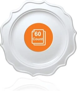 TigerChef White Scalloped Rim Disposable Appetizer Plates 8", 60/Pack