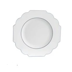 TigerChef White Scalloped Silver Rim Plastic Appetizer Plate 8" - 10 Pcs