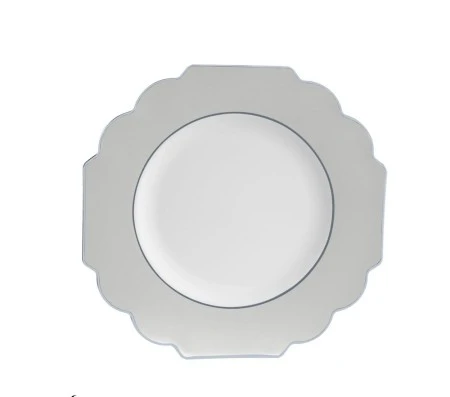 TigerChef White Silver Scalloped Rim Plastic Dinner Plate 10-7/10" - 10 Pcs 3 TigerChef White Silver Scalloped Rim Plastic Dinner Plate 10-7/10" - 10 Pcs
