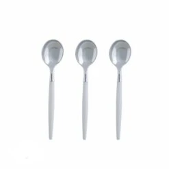TigerChef White And Silver Two Tone Plastic Mini Spoons - 20 Pcs