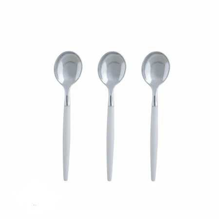 TigerChef White And Silver Two Tone Plastic Mini Spoons - 20 Pcs 3 TigerChef White And Silver Two Tone Plastic Mini Spoons - 20 Pcs