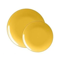 TigerChef Yellow With Gold Rim Plastic Dinner Plate 10-1/4" - 10 Pcs